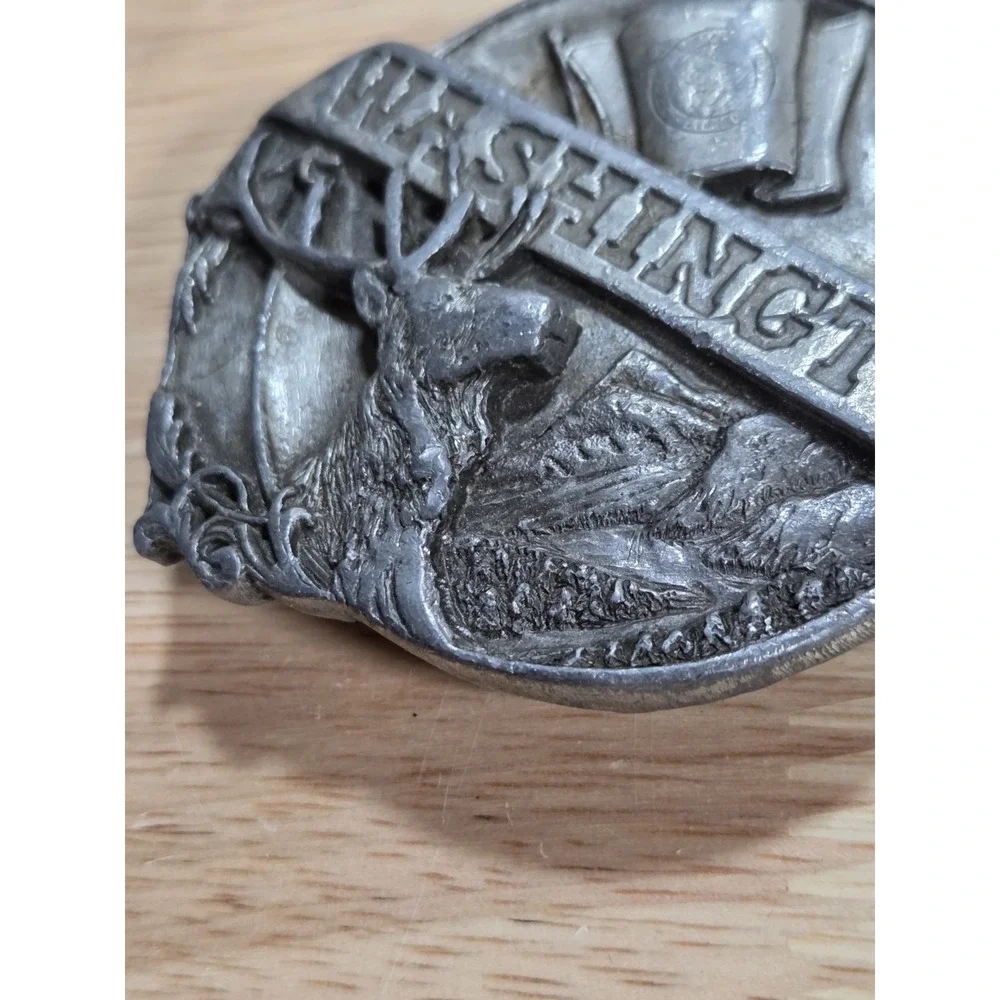 Vintage 1983 Siskiyou Washington State Belt Buckle Elk Pewter E-35 USA